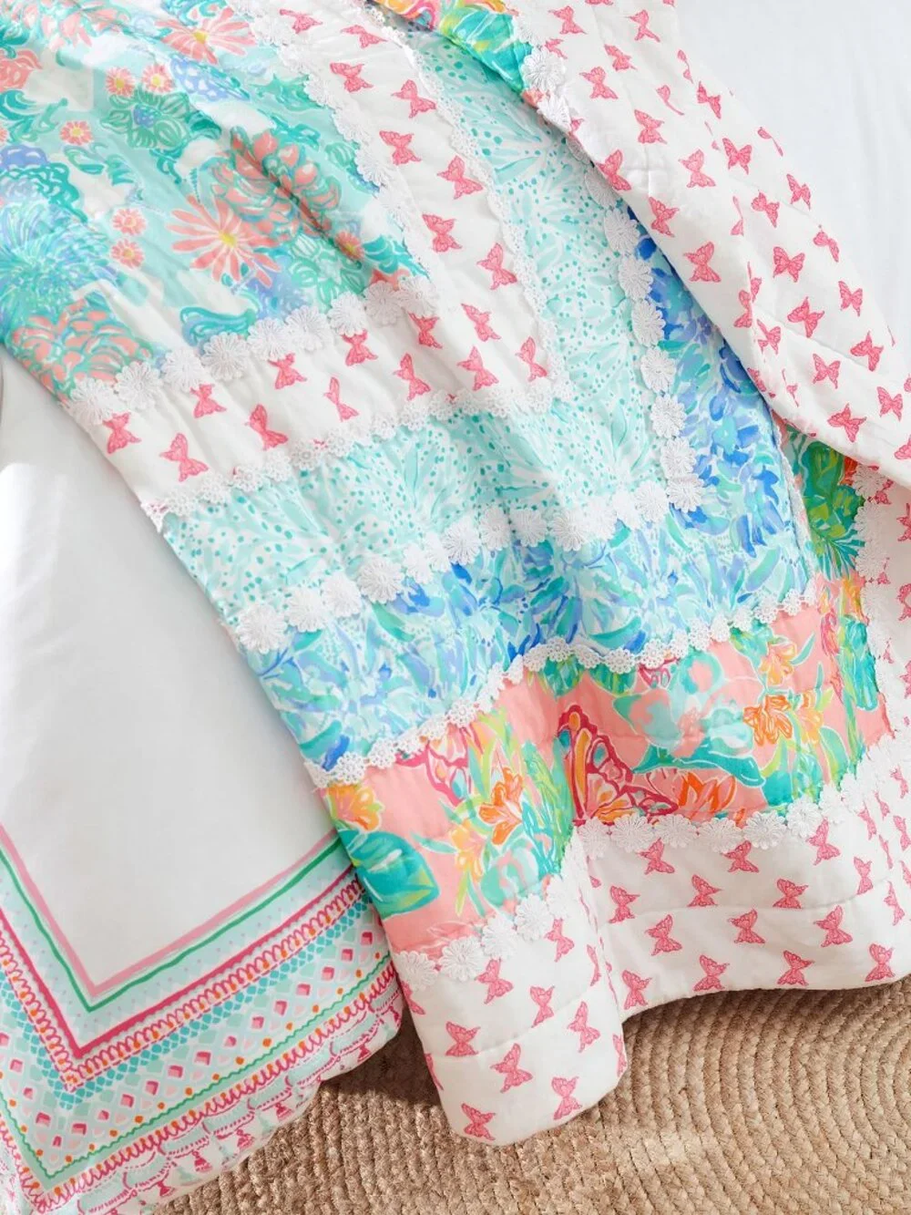 Lilly Pulitzer Patchwork Border Quilt Full / Queen Multi Color Butterfly NWT